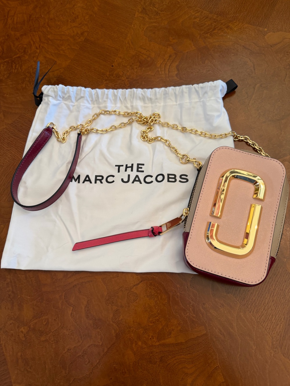 Marc Jacobs Pink and Burgundy Snapshot Crossbody with Gold Hardware